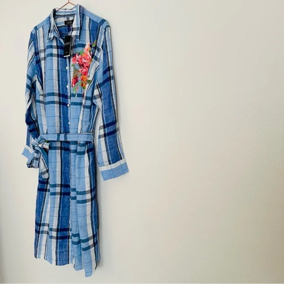 New Ralph Lauren Floral & Plaid Lightweight Linen Button Down Shirtdress Midi - Picture 7 of 15